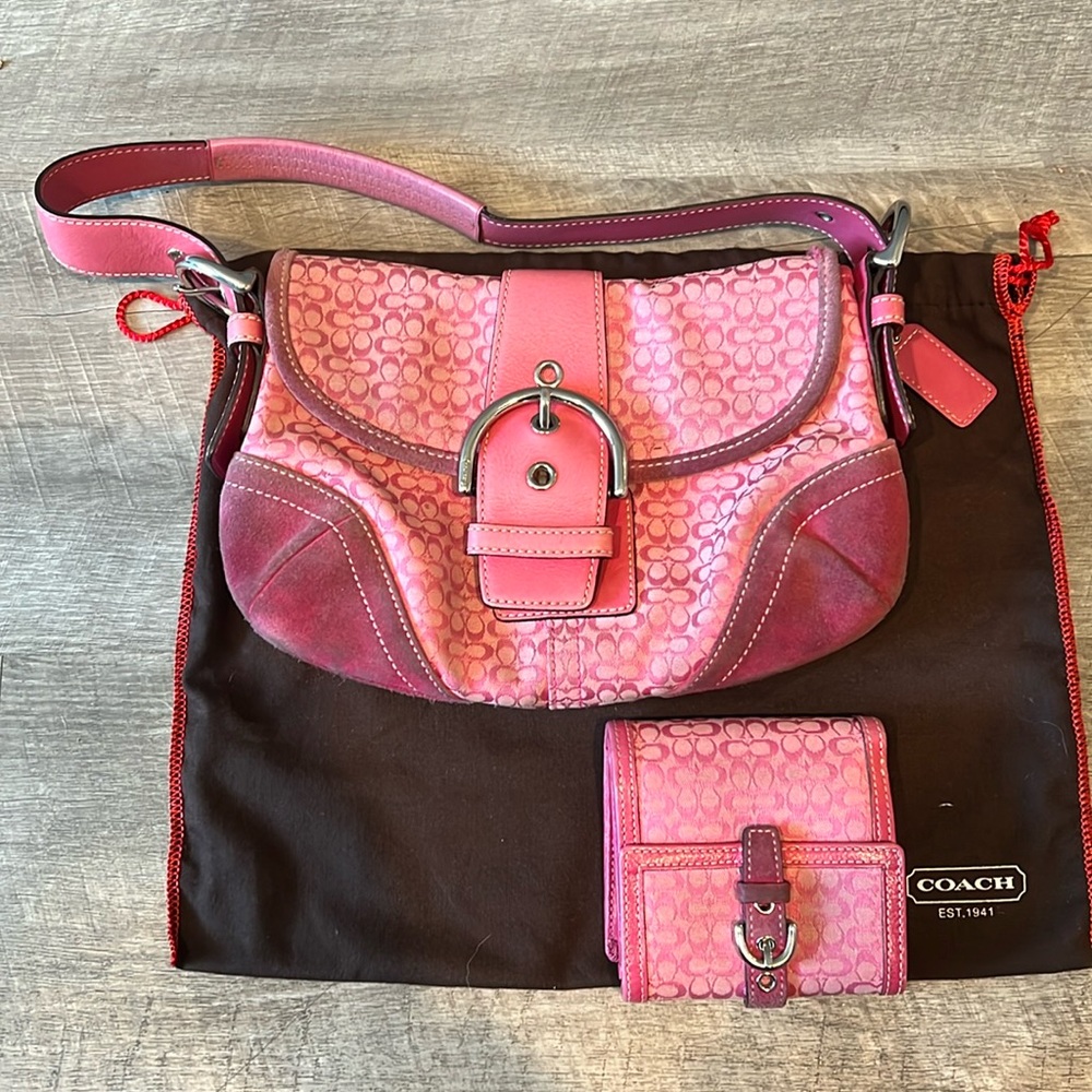 Pink Coach Purse + Matching Pink Coach Wallet